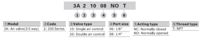 3A21008NOT AIRTAC CONTROL VALVE, 3A2 SERIES, SINGLE SOLENOID<BR>3 WAY 2 POSITION N.O. AIR PILOTED, 3/8"NPT, NONE
